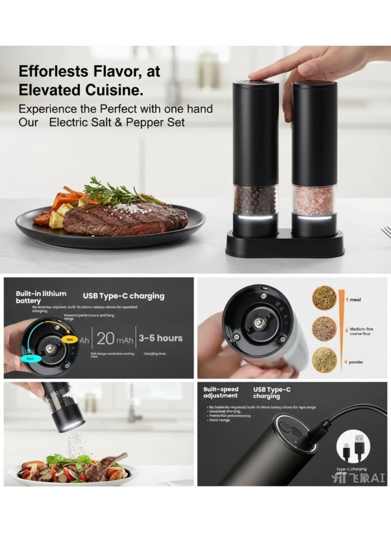NIUB Electric Salt and Pepper Grinder Set, 2 Pack Automatic Ceramic Salt & Pepper Shaker Mills, External Adjustable Coarseness - Image 2