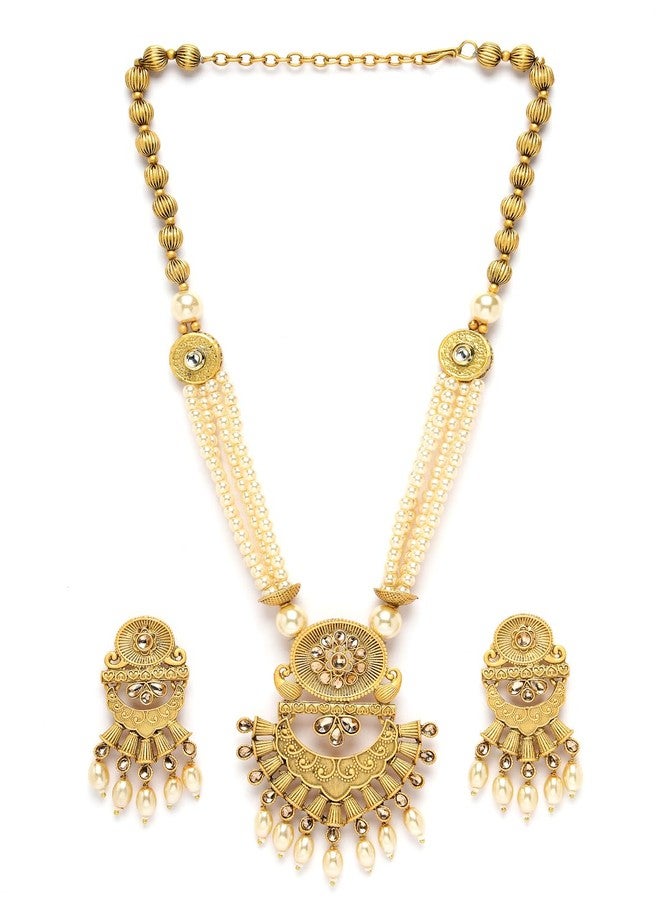 Adiva Gold-Plated Artificial Stones Pearl and Beads Temple Jewellery Set for Women, Traditional Stylish Jewellery Set for Women Party, Wedding, Bridal, Occasion, Festive - Image 1