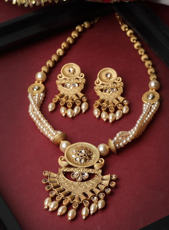 Adiva Gold-Plated Artificial Stones Pearl and Beads Temple Jewellery Set for Women, Traditional Stylish Jewellery Set for Women Party, Wedding, Bridal, Occasion, Festive - Image 5
