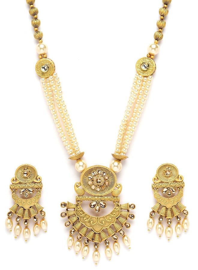 Adiva Gold-Plated Artificial Stones Pearl and Beads Temple Jewellery Set for Women, Traditional Stylish Jewellery Set for Women Party, Wedding, Bridal, Occasion, Festive - Image 2