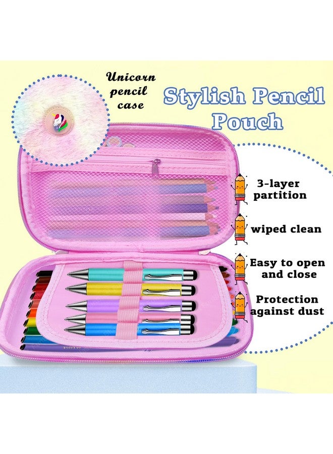 فنبلاست حقيبة فن بلاست يونيكورن للبنات - حقيبة متعددة الأغراض بسحاب مع إضاءة - حافظة أقلام من الفرو للبنات، صندوق أقلام يونيكورن للأطفال، حقيبة منظم أدوات مكتبية، هدية عيد ميلاد للبنات (متعددة الألوان) - Image 3