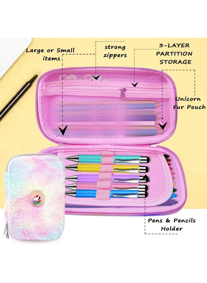 فنبلاست حقيبة فن بلاست يونيكورن للبنات - حقيبة متعددة الأغراض بسحاب مع إضاءة - حافظة أقلام من الفرو للبنات، صندوق أقلام يونيكورن للأطفال، حقيبة منظم أدوات مكتبية، هدية عيد ميلاد للبنات (متعددة الألوان) - Image 4