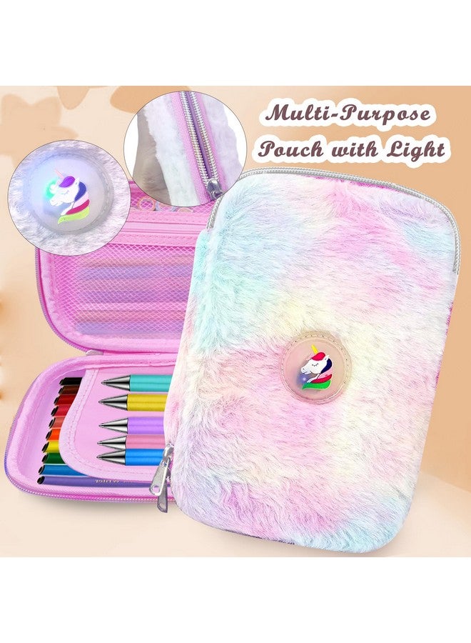 فنبلاست حقيبة فن بلاست يونيكورن للبنات - حقيبة متعددة الأغراض بسحاب مع إضاءة - حافظة أقلام من الفرو للبنات، صندوق أقلام يونيكورن للأطفال، حقيبة منظم أدوات مكتبية، هدية عيد ميلاد للبنات (متعددة الألوان) - Image 5