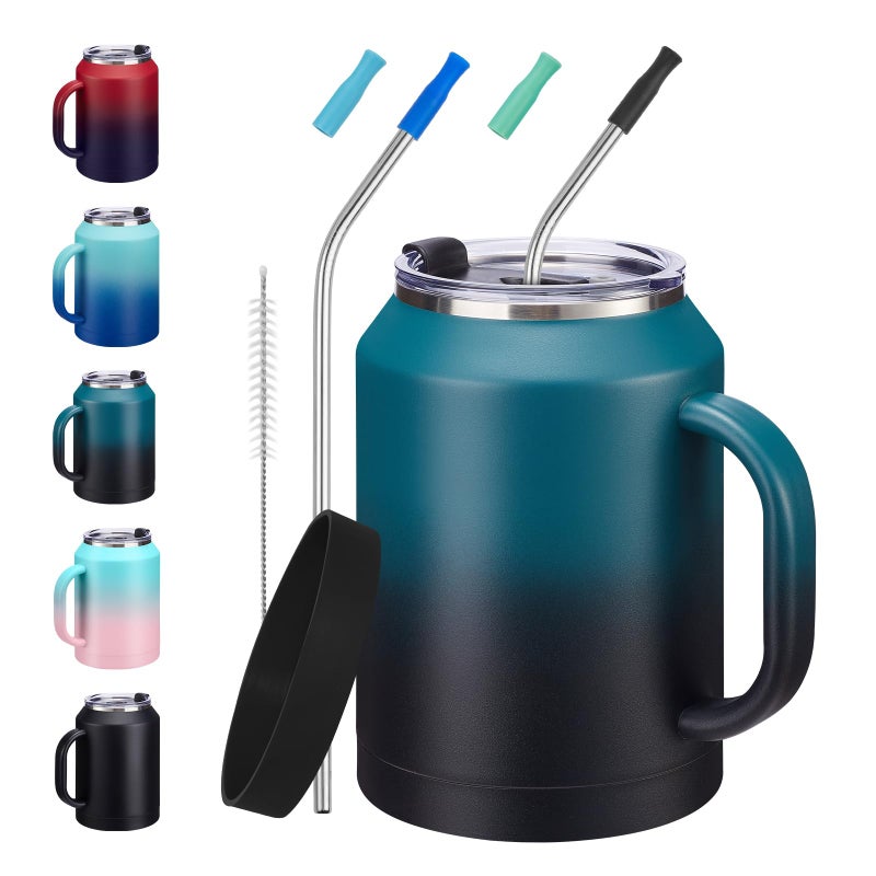 VICKNIY 50 oz Mug Tumbler with Handle and Straw - 2-in-1 Lid, Silicone Water Bottle Boot, Stainless Steel Coffee Mugs, Double Wall Insulated Water Cup Keep Cold-36H Hot-24H, 50oz Large Tumbler Jug - Image 2
