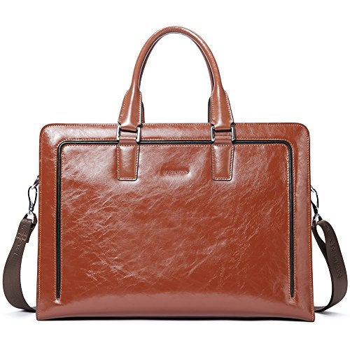 BOSTANTEN Women Genuine Leather Briefcase Tote Business Vintage Handbag 15.6" Laptop Shoulder Bag Brown - Image 1