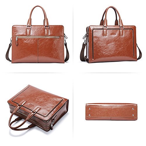 BOSTANTEN Women Genuine Leather Briefcase Tote Business Vintage Handbag 15.6" Laptop Shoulder Bag Brown - Image 5