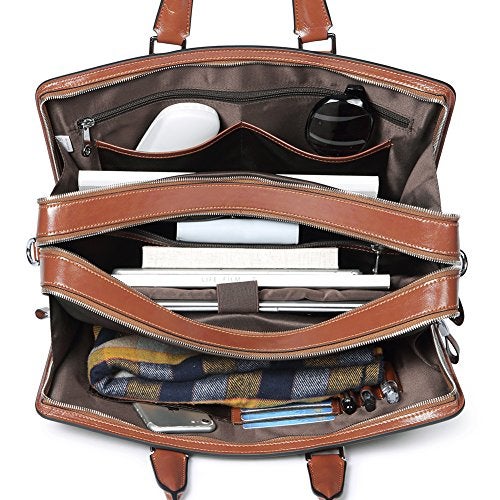 BOSTANTEN Women Genuine Leather Briefcase Tote Business Vintage Handbag 15.6" Laptop Shoulder Bag Brown - Image 2