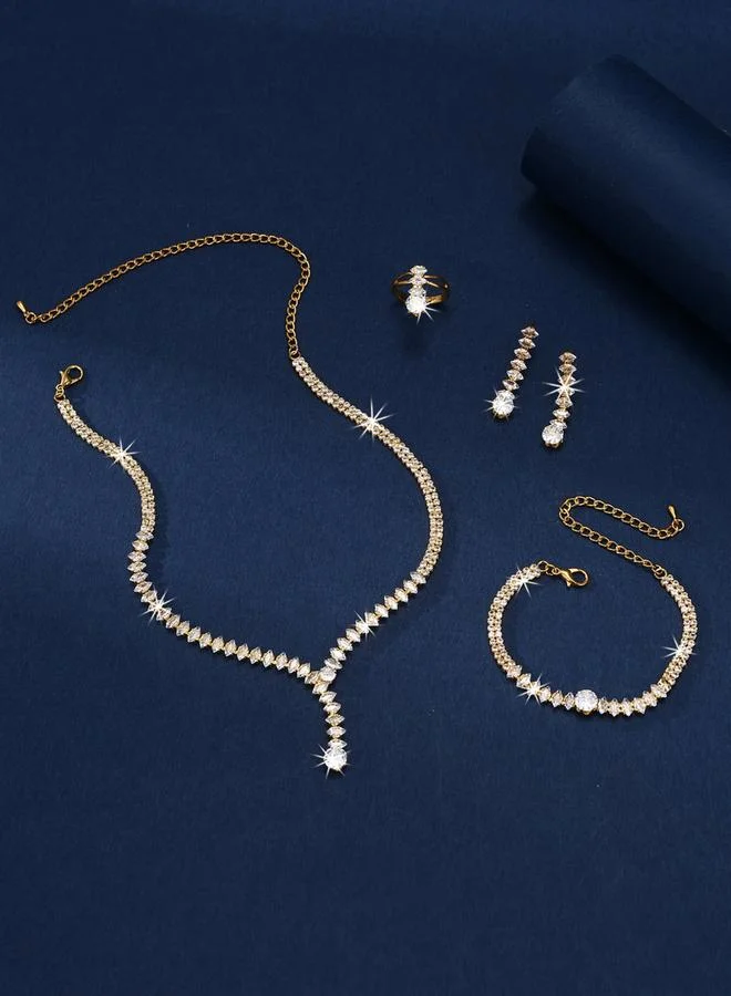 Take Two Take Two Embellished Necklace, Bracelet, Ring and Earrings Jewelry Set