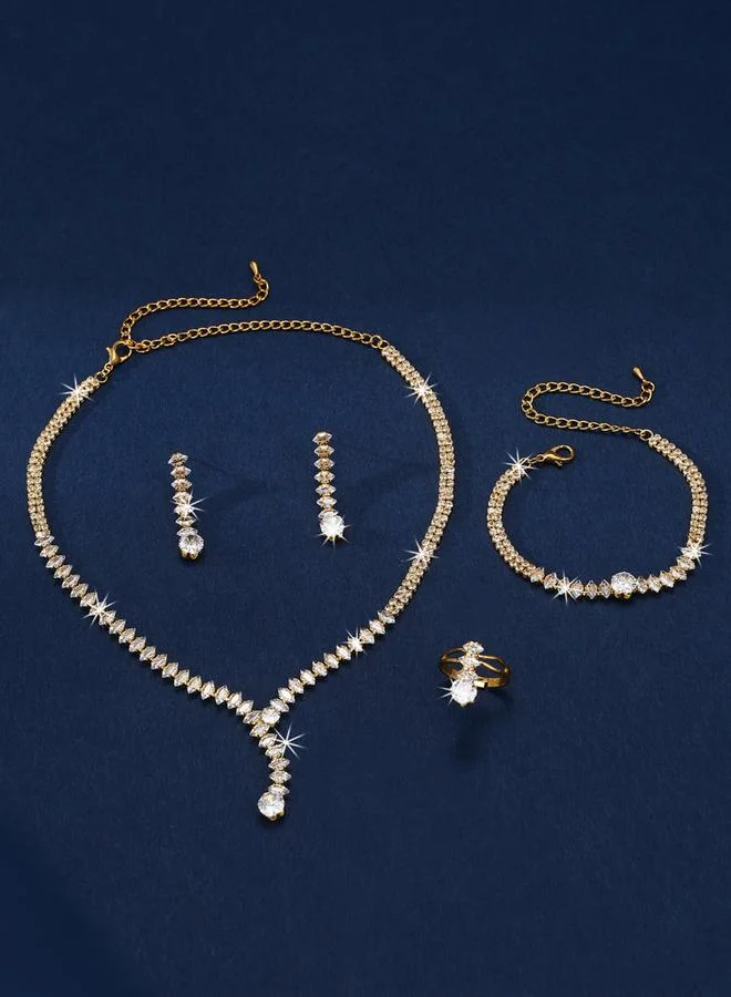 Take Two Take Two Embellished Necklace, Bracelet, Ring and Earrings Jewelry Set