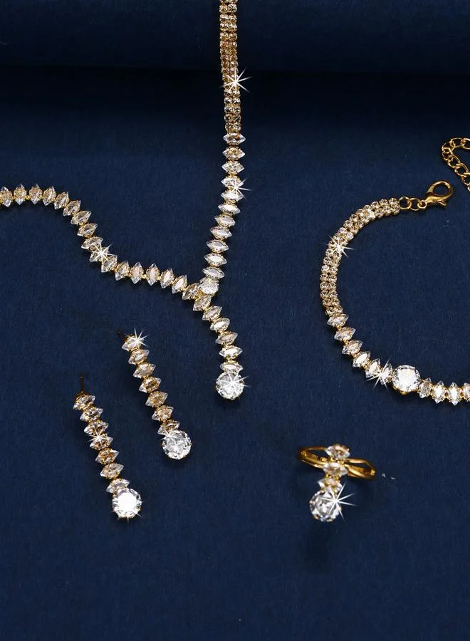 Take Two Take Two Embellished Necklace, Bracelet, Ring and Earrings Jewelry Set