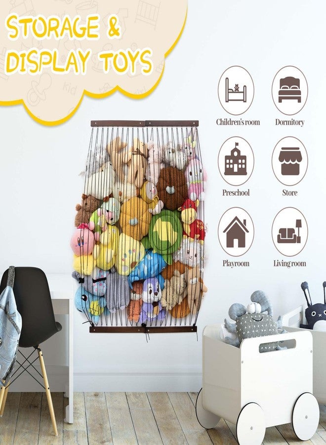 Qiannhee Extra Wide Stuffed Animal Hammock ,29" Kids Corner Toy Organizer Net, Solid Wood Wall Hanging Storage for Plush Toys, Create Zoo Display in Bedroom, Nursery & Playroom (Brown) - Image 2