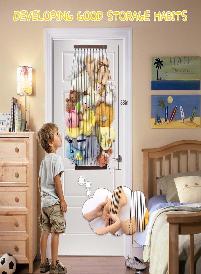 Qiannhee Extra Wide Stuffed Animal Hammock ,29" Kids Corner Toy Organizer Net, Solid Wood Wall Hanging Storage for Plush Toys, Create Zoo Display in Bedroom, Nursery & Playroom (Brown) - Image 4