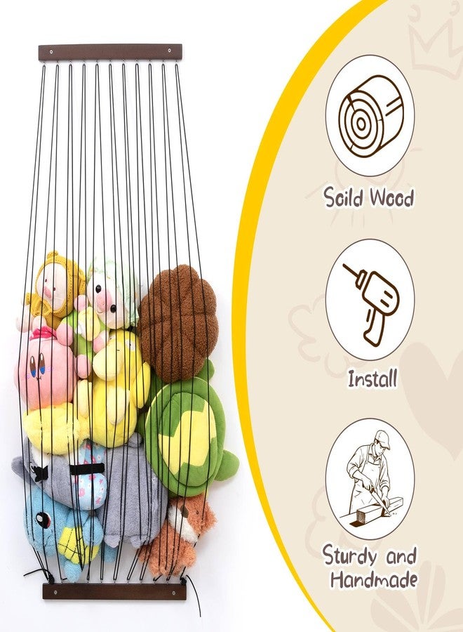 Qiannhee Extra Wide Stuffed Animal Hammock ,29" Kids Corner Toy Organizer Net, Solid Wood Wall Hanging Storage for Plush Toys, Create Zoo Display in Bedroom, Nursery & Playroom (Brown) - Image 5
