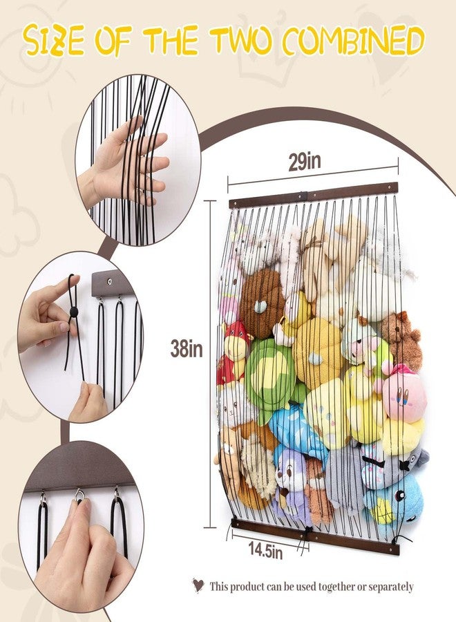 Qiannhee Extra Wide Stuffed Animal Hammock ,29" Kids Corner Toy Organizer Net, Solid Wood Wall Hanging Storage for Plush Toys, Create Zoo Display in Bedroom, Nursery & Playroom (Brown) - Image 3