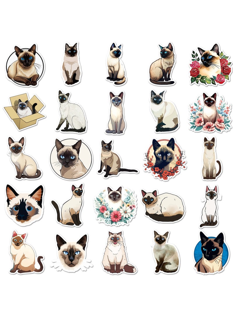 50 قطعة من ملصقات القطط الكرتونية اللطيفة على شكل قطط سيامية لمجلة المراهقين ملصقات فينيلية جميلة للحيوانات الأليفة لزجاجة المياه وحقيبة السفر والصدمات والجيتار والهاتف وملصقات الجرافيتي - Image 3