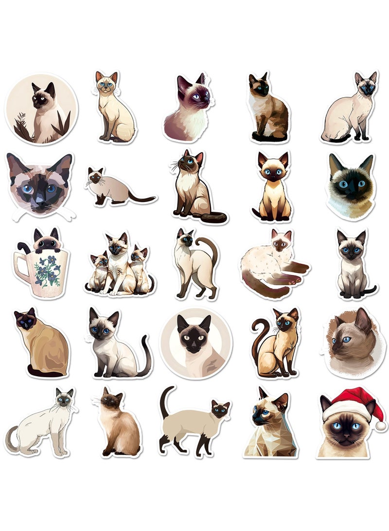 50 قطعة من ملصقات القطط الكرتونية اللطيفة على شكل قطط سيامية لمجلة المراهقين ملصقات فينيلية جميلة للحيوانات الأليفة لزجاجة المياه وحقيبة السفر والصدمات والجيتار والهاتف وملصقات الجرافيتي - Image 2