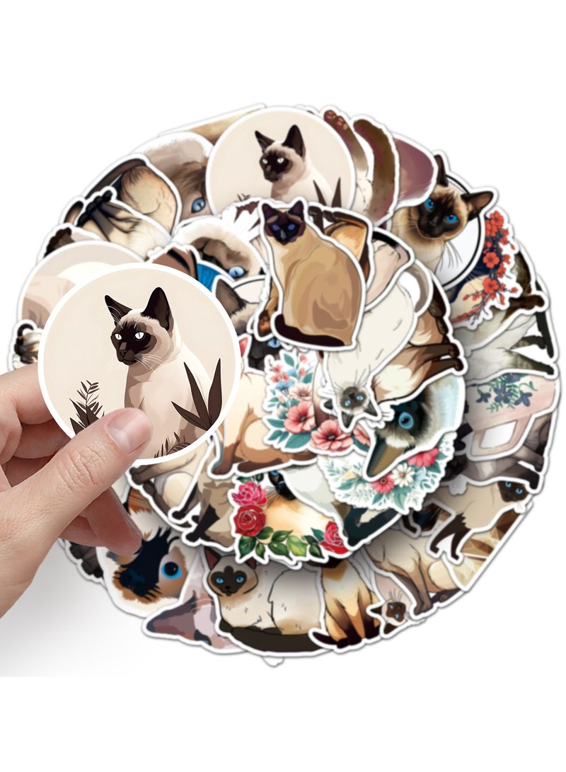 50 قطعة من ملصقات القطط الكرتونية اللطيفة على شكل قطط سيامية لمجلة المراهقين ملصقات فينيلية جميلة للحيوانات الأليفة لزجاجة المياه وحقيبة السفر والصدمات والجيتار والهاتف وملصقات الجرافيتي - Image 4