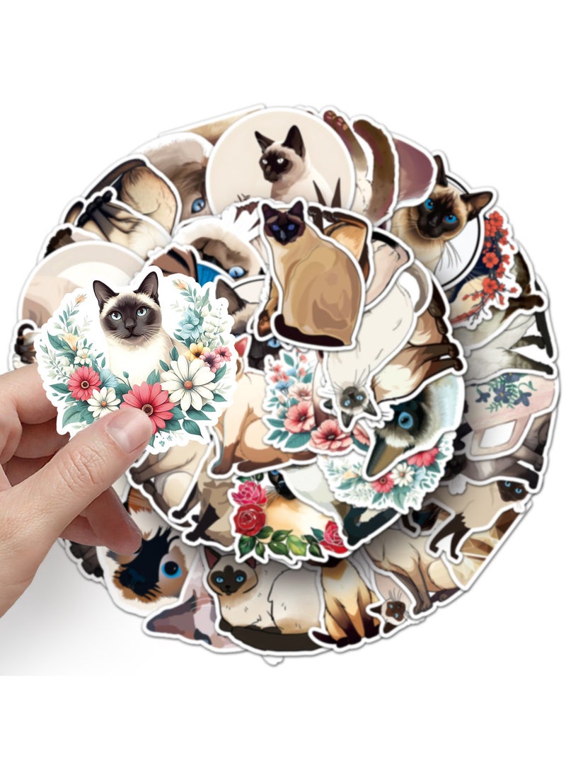 50 قطعة من ملصقات القطط الكرتونية اللطيفة على شكل قطط سيامية لمجلة المراهقين ملصقات فينيلية جميلة للحيوانات الأليفة لزجاجة المياه وحقيبة السفر والصدمات والجيتار والهاتف وملصقات الجرافيتي - Image 5