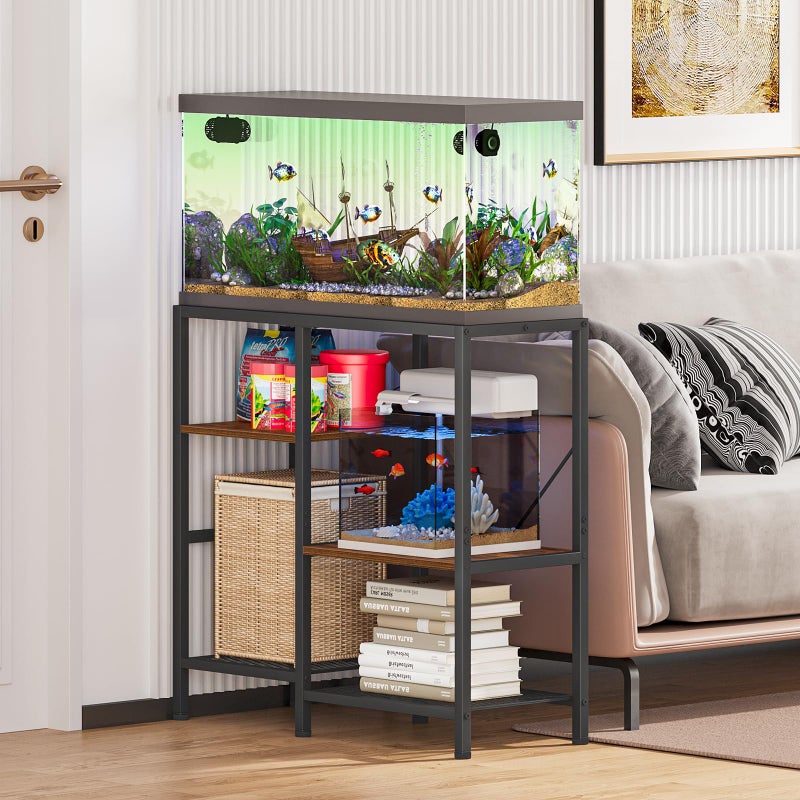 Snughome 30 Gallon Aquarium Stand, Fish Tank Stand with Shelf for Storage, 3 Tier Heavy Metal Frame Fish Tank Stand, 30 Gallon Aquarium Stand for Home Office, 30.52" x 12.01" x 30.31", Rustic Brown - Image 3