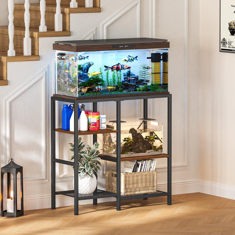 Snughome 30 Gallon Aquarium Stand, Fish Tank Stand with Shelf for Storage, 3 Tier Heavy Metal Frame Fish Tank Stand, 30 Gallon Aquarium Stand for Home Office, 30.52" x 12.01" x 30.31", Rustic Brown - Image 2