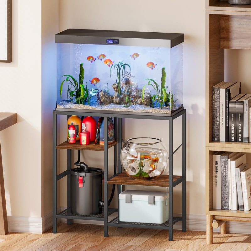 Snughome 30 Gallon Aquarium Stand, Fish Tank Stand with Shelf for Storage, 3 Tier Heavy Metal Frame Fish Tank Stand, 30 Gallon Aquarium Stand for Home Office, 30.52" x 12.01" x 30.31", Rustic Brown - Image 4