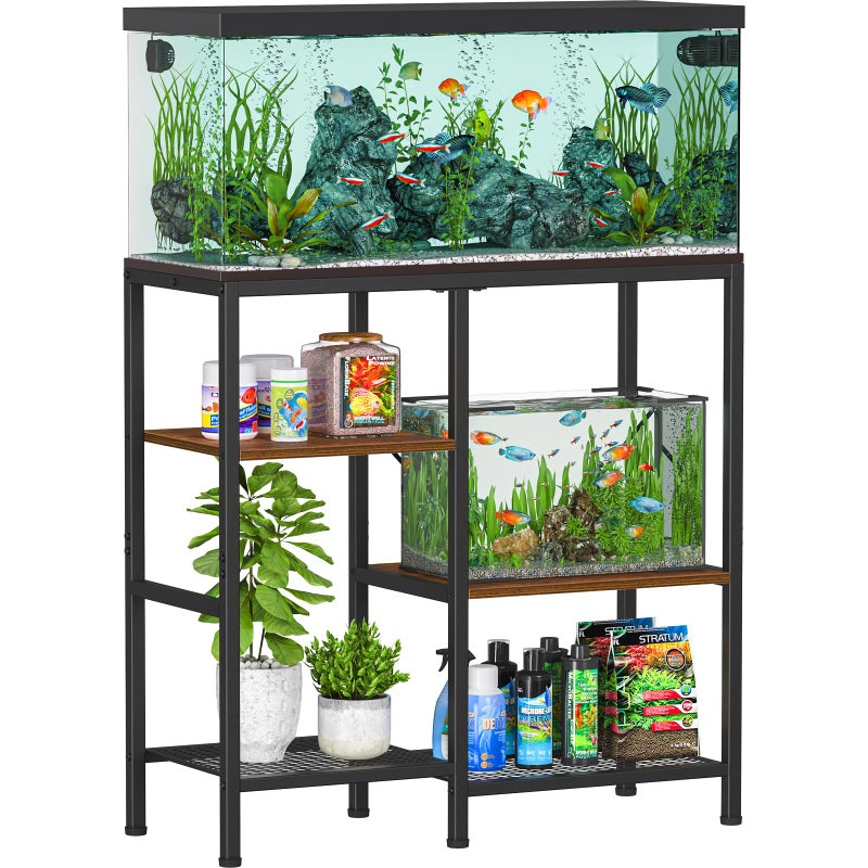 Snughome 30 Gallon Aquarium Stand, Fish Tank Stand with Shelf for Storage, 3 Tier Heavy Metal Frame Fish Tank Stand, 30 Gallon Aquarium Stand for Home Office, 30.52" x 12.01" x 30.31", Rustic Brown - Image 1