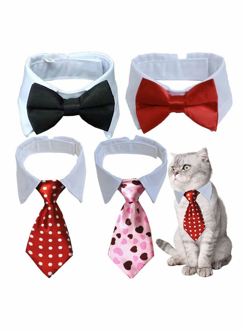 Pets Ties Pet Collar, 4 Pieces Adjustable Dog Tie Cat Ties, Bow Costume Necktie Collar for Small Dogs and Cats Grooming Accessories - Image 1