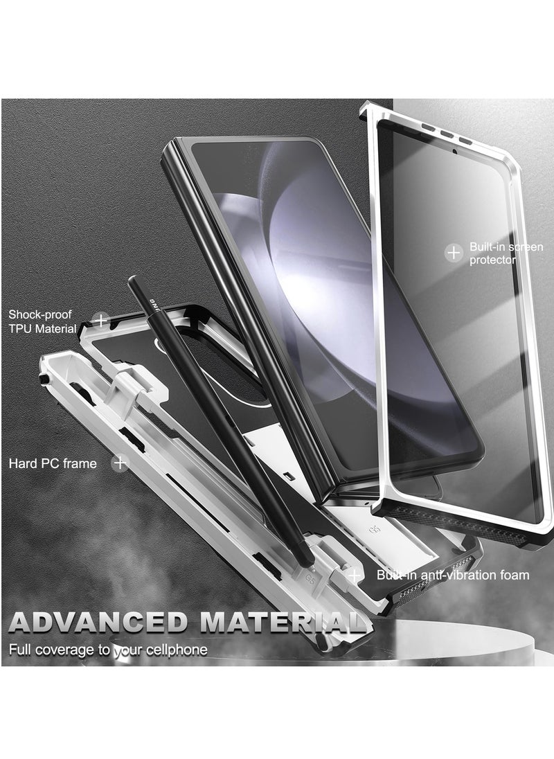KASTWAVE - Case for Galaxy Z Fold 5 Case, Rugged Case with Built-in Screen Protector & Hinge Protection & Pen Holder & Kickstand, Support Wireless Charging (White) - Image 1