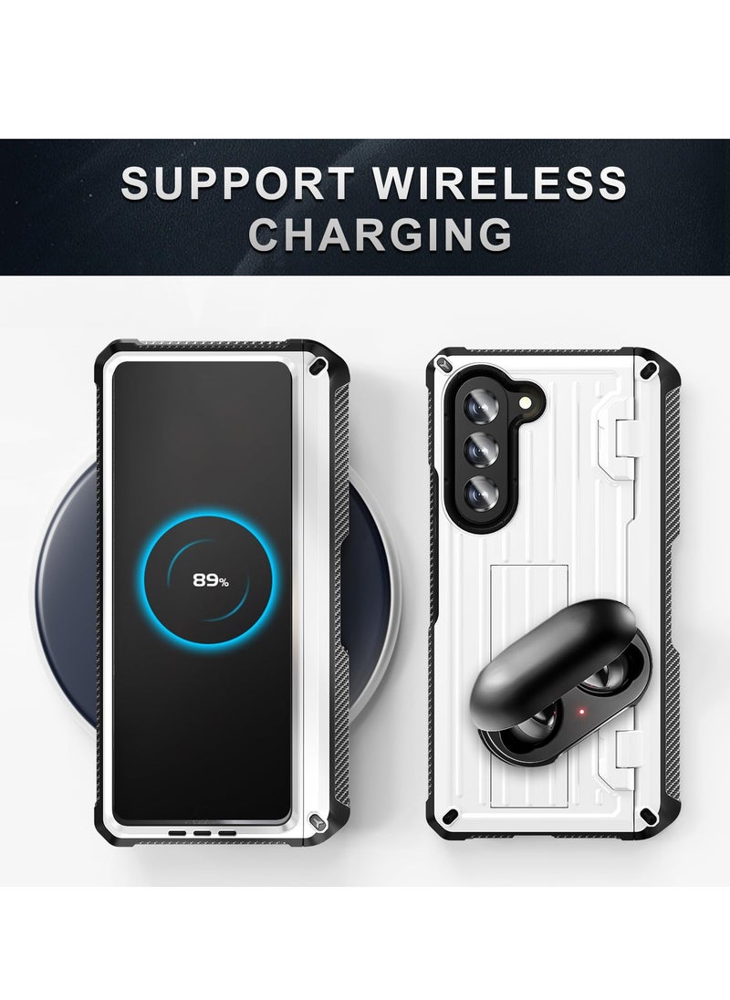 KASTWAVE - Case for Galaxy Z Fold 5 Case, Rugged Case with Built-in Screen Protector & Hinge Protection & Pen Holder & Kickstand, Support Wireless Charging (White) - Image 1