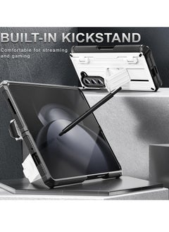 KASTWAVE Case for Galaxy Z Fold 5 Case, Rugged Case with Built-in Screen Protector & Hinge Protection & Pen Holder & Kickstand, Support Wireless Charging (White)  - Image 4