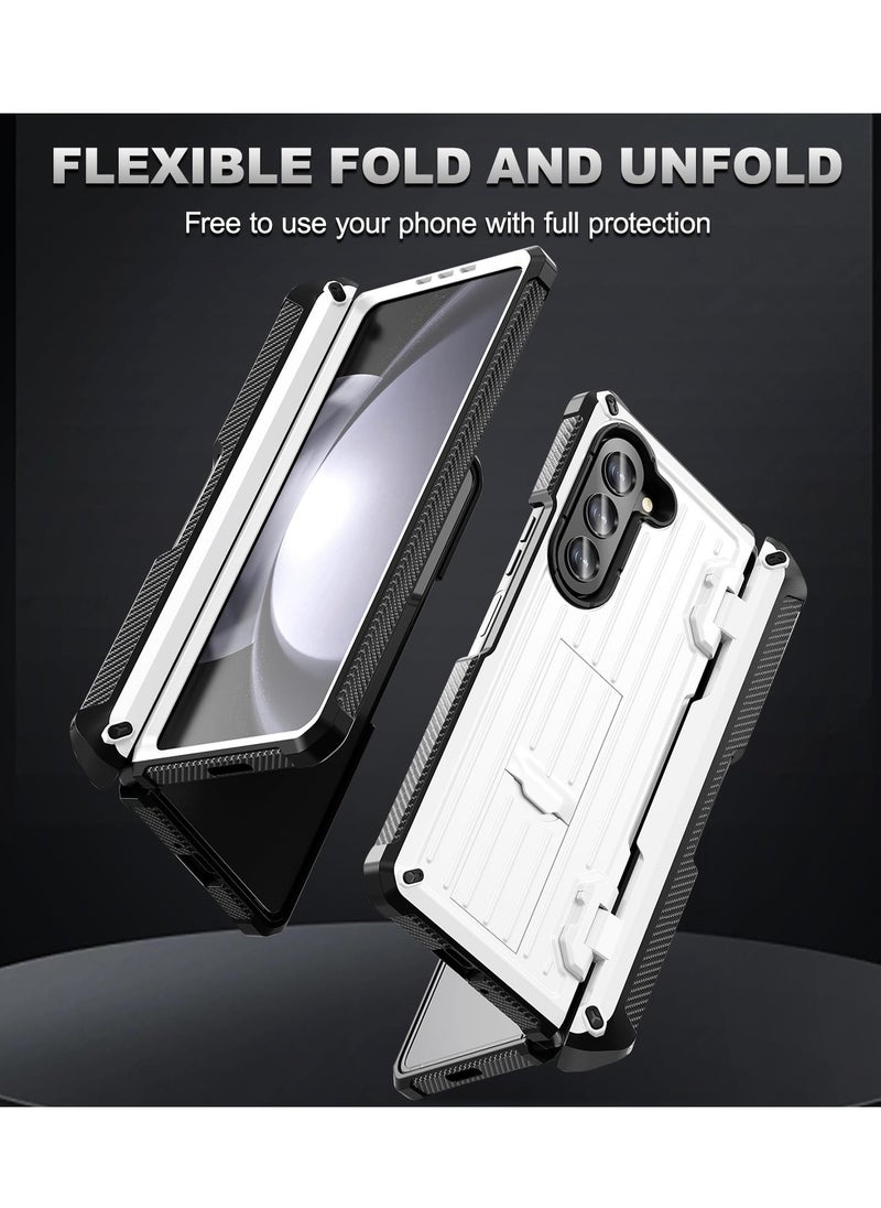 KASTWAVE - Case for Galaxy Z Fold 5 Case, Rugged Case with Built-in Screen Protector & Hinge Protection & Pen Holder & Kickstand, Support Wireless Charging (White) - Image 1