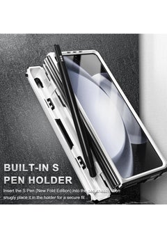 KASTWAVE Case for Galaxy Z Fold 5 Case, Rugged Case with Built-in Screen Protector & Hinge Protection & Pen Holder & Kickstand, Support Wireless Charging (White)  - Image 3