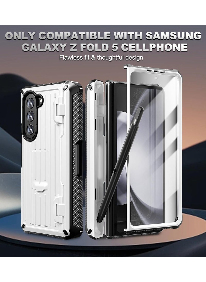 KASTWAVE - Case for Galaxy Z Fold 5 Case, Rugged Case with Built-in Screen Protector & Hinge Protection & Pen Holder & Kickstand, Support Wireless Charging (White) - Image 1