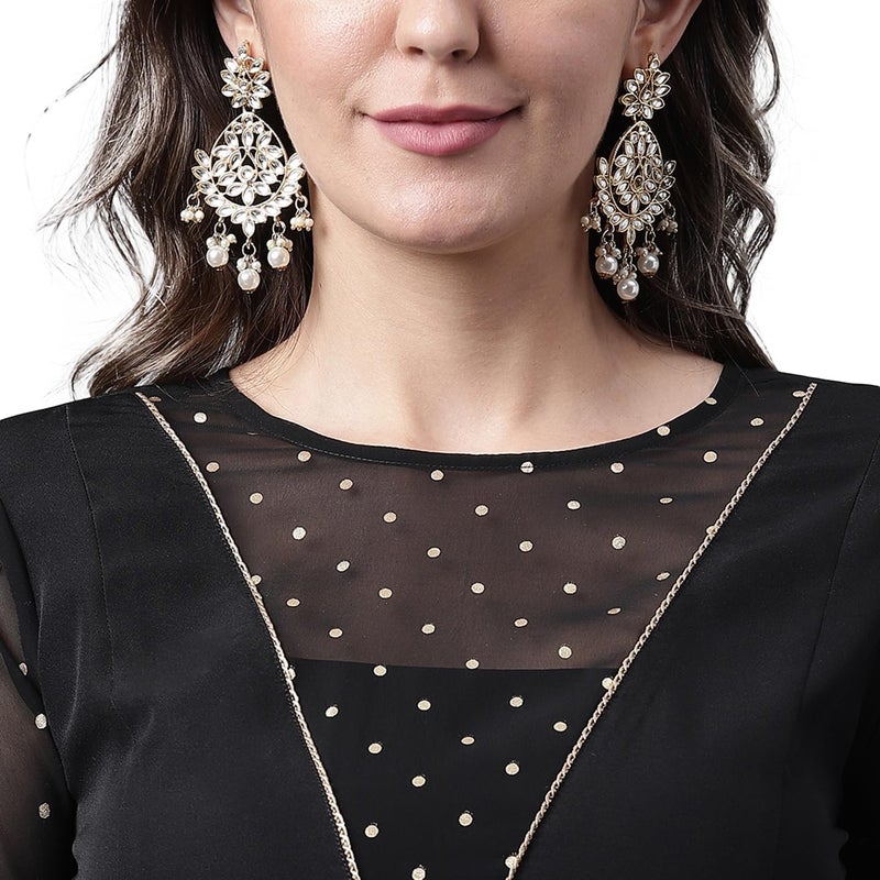 FIORRA Women's Black Poly Crepe A-line Kurta with Palazzo - Image 5
