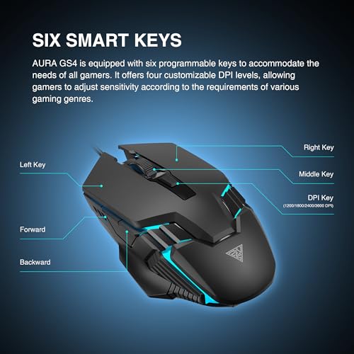 GAMDIAS Aura GS4 Multicolor Gaming Mouse, 6 Multi-Functional Keys, 3600-DPI Optical Sensor, Advanced Ergonomic Design - Image 3