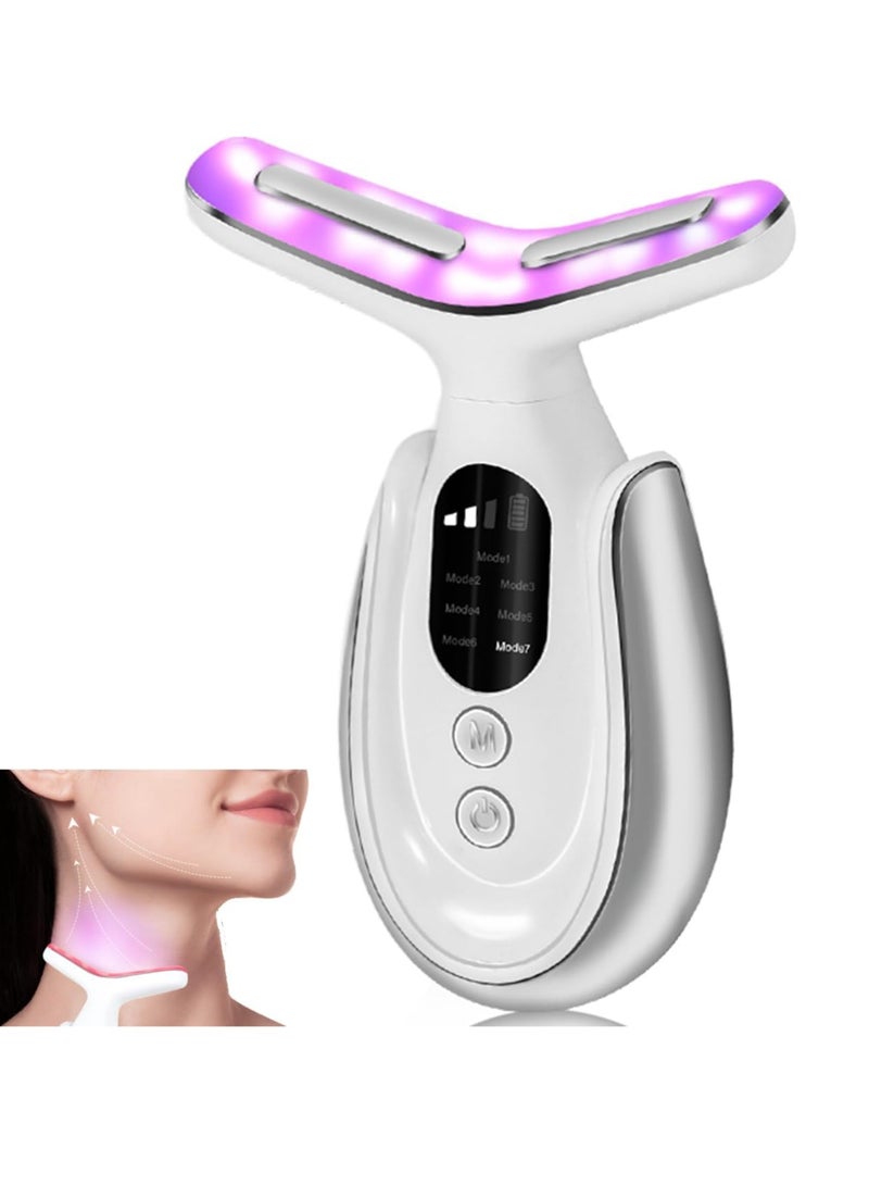 general Electric Massager - 7 Color Facial Massager Device+3 Intensity Adjustment,Neck Face Beauty Device with Vibrating,Warming Function, Neck Face Massager for Enhanced Face,White - Image 1