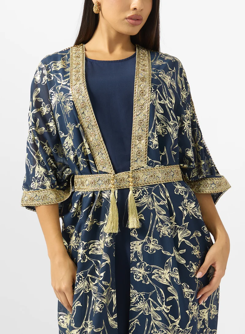 Khizana  Printed Jalabiya With Embroidered Hem for Women | Best Price UAE