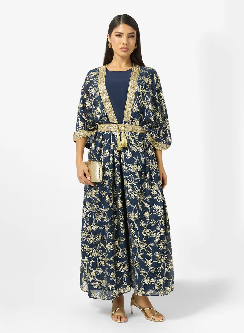 Khizana  Printed Jalabiya With Embroidered Hem for Women | Best Price UAE
