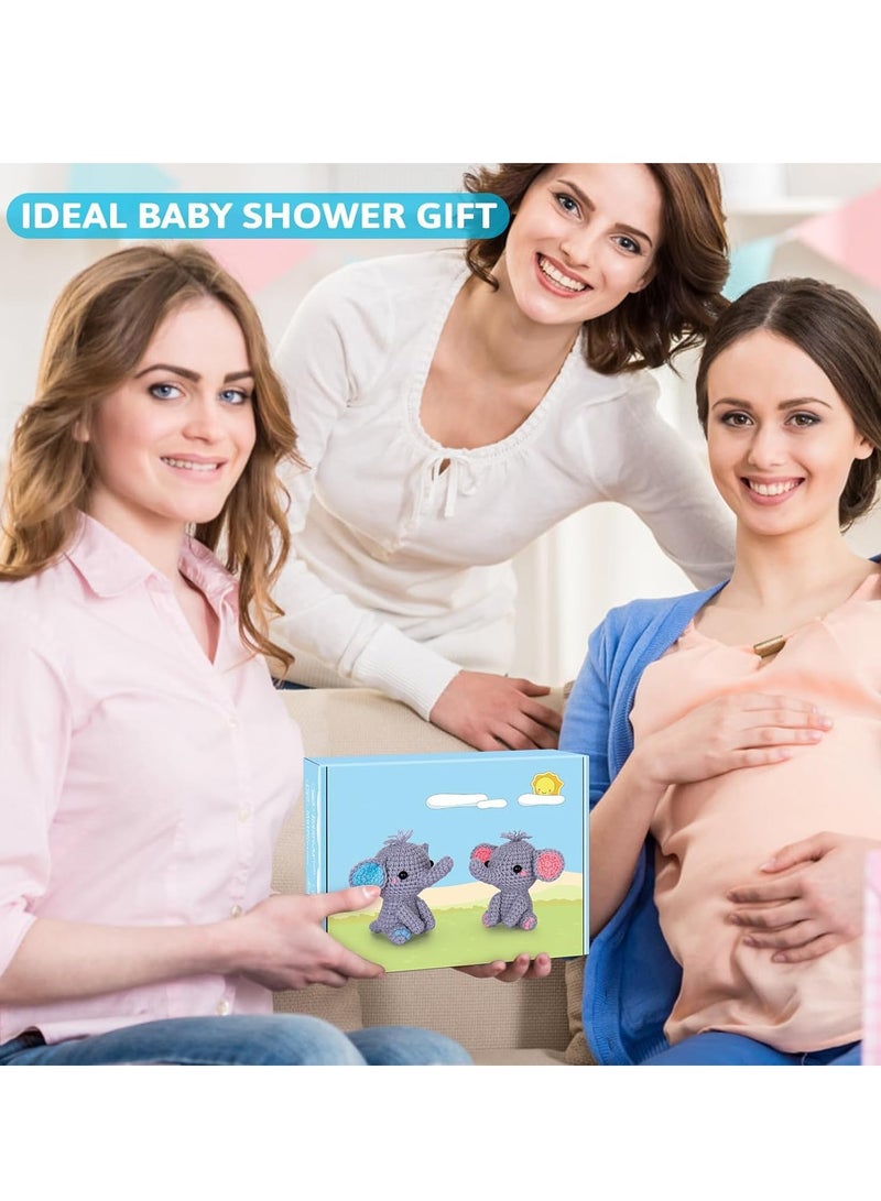 Barakah طقم كروشيه للمبتدئين، مجموعة بداية مع دروس فيديو خطوة بخطوة، تعلم الكيتس للبالغين والأطفال، مستلزمات الحياكة DIY، 2 عبوة عائلة الفيل (40%+ خيوط) - Image 2