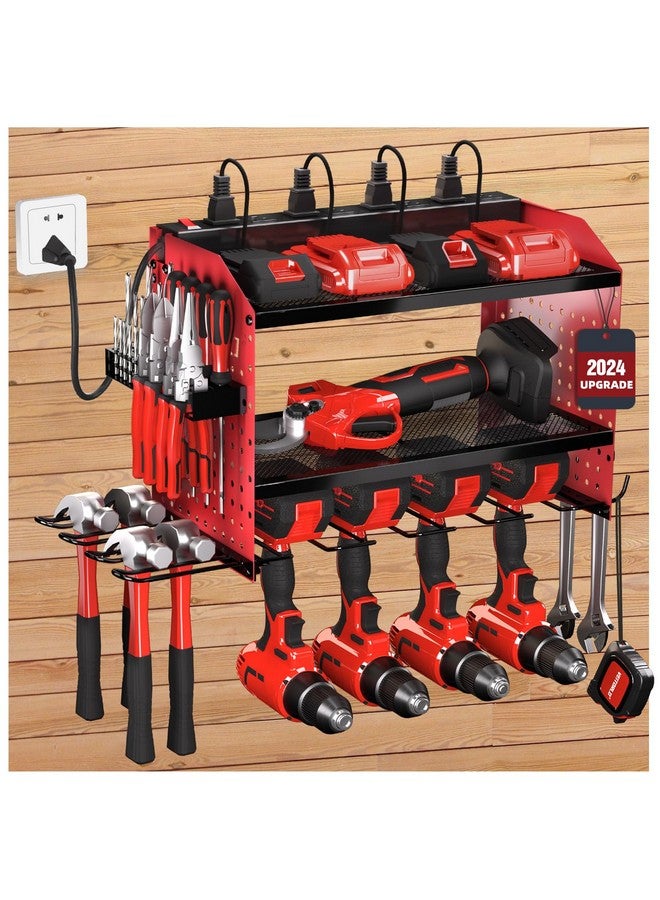 Veitorld Power Tool Organizer with Charging Station, 4 Drill Holders, Heavy Duty Modular Wall Mount Rack for Garage & Shed Organization, Tool Storage Organizer, Gifts for Men Dad Husband Christmas - Image 1