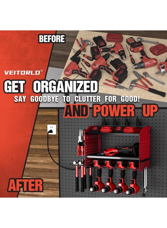 Veitorld Power Tool Organizer with Charging Station, 4 Drill Holders, Heavy Duty Modular Wall Mount Rack for Garage & Shed Organization, Tool Storage Organizer, Gifts for Men Dad Husband Christmas - Image 3