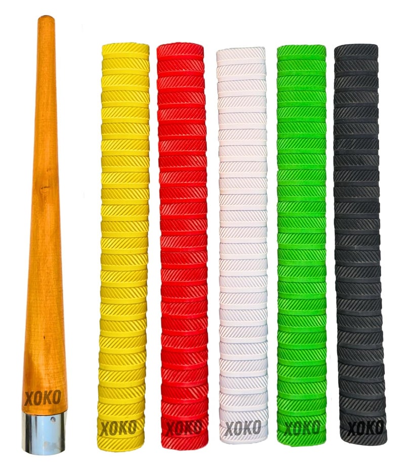 xoko Premium Cricket Bat Handle Rubber 5 Grips for Enhanced Performance With Better Shock Absorption And 1 Wooden Gripper Cone |pack of 6| - Image 1
