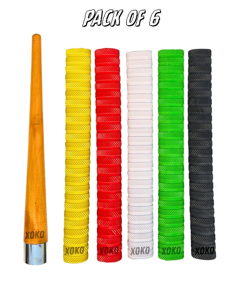 xoko Premium Cricket Bat Handle Rubber 5 Grips for Enhanced Performance With Better Shock Absorption And 1 Wooden Gripper Cone |pack of 6| - Image 2