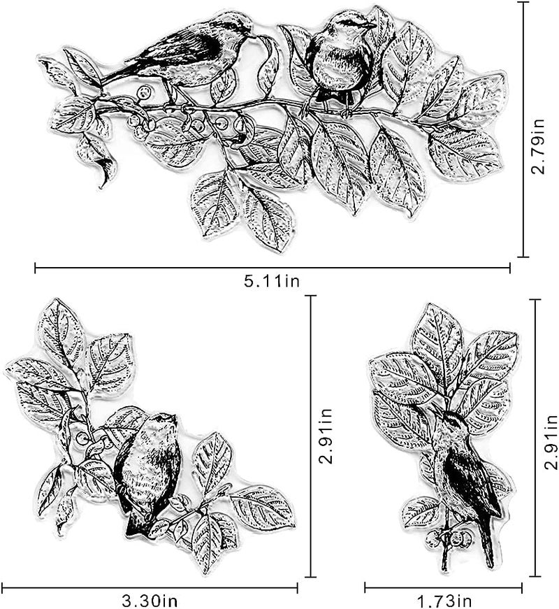 Hying 3 PCS Birds Trees Clear Stamps for Card Making and Photo Album Decorations, Tree Leaves Rubber Stamps Birds Background Clear Stamp Seal for DIY Scrapbooking - Image 2