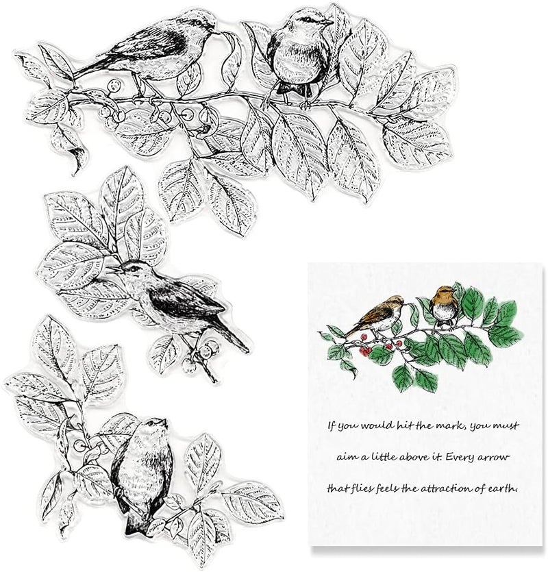 Hying 3 PCS Birds Trees Clear Stamps for Card Making and Photo Album Decorations, Tree Leaves Rubber Stamps Birds Background Clear Stamp Seal for DIY Scrapbooking - Image 1