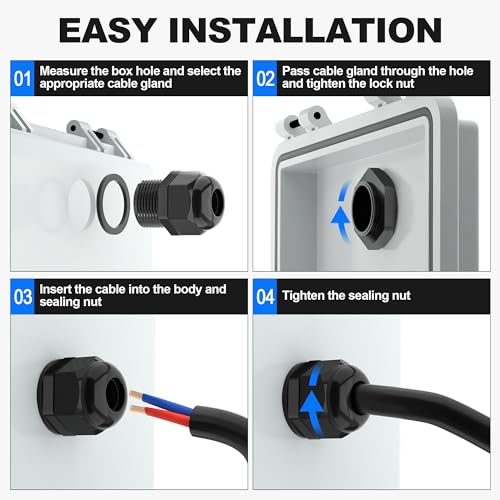 Joinfworld 72pcs Cable Glands Kit Waterproof Strain Relief Cord Connector Grip Weatherproof Cable Pass Through PG7 1/4" 1/2" 3/4" 1" NPT Wire Grommet - Image 5