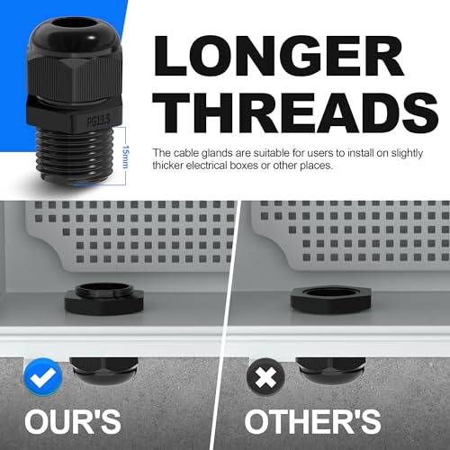 Joinfworld 72pcs Cable Glands Kit Waterproof Strain Relief Cord Connector Grip Weatherproof Cable Pass Through PG7 1/4" 1/2" 3/4" 1" NPT Wire Grommet - Image 2