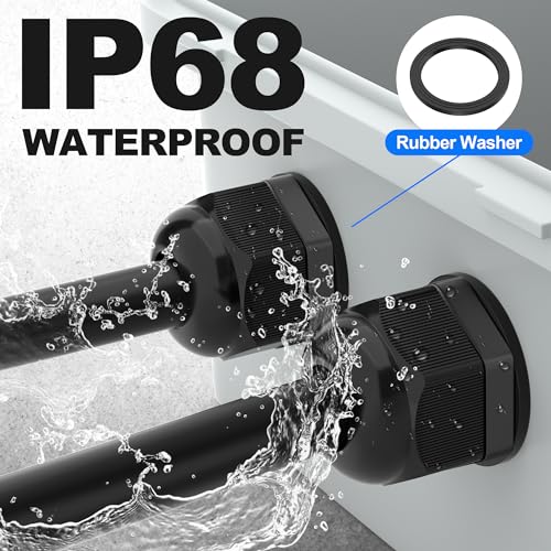 Joinfworld 72pcs Cable Glands Kit Waterproof Strain Relief Cord Connector Grip Weatherproof Cable Pass Through PG7 1/4" 1/2" 3/4" 1" NPT Wire Grommet - Image 4