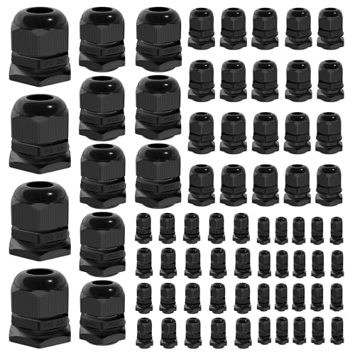 Joinfworld 72pcs Cable Glands Kit Waterproof Strain Relief Cord Connector Grip Weatherproof Cable Pass Through PG7 1/4" 1/2" 3/4" 1" NPT Wire Grommet - Image 1