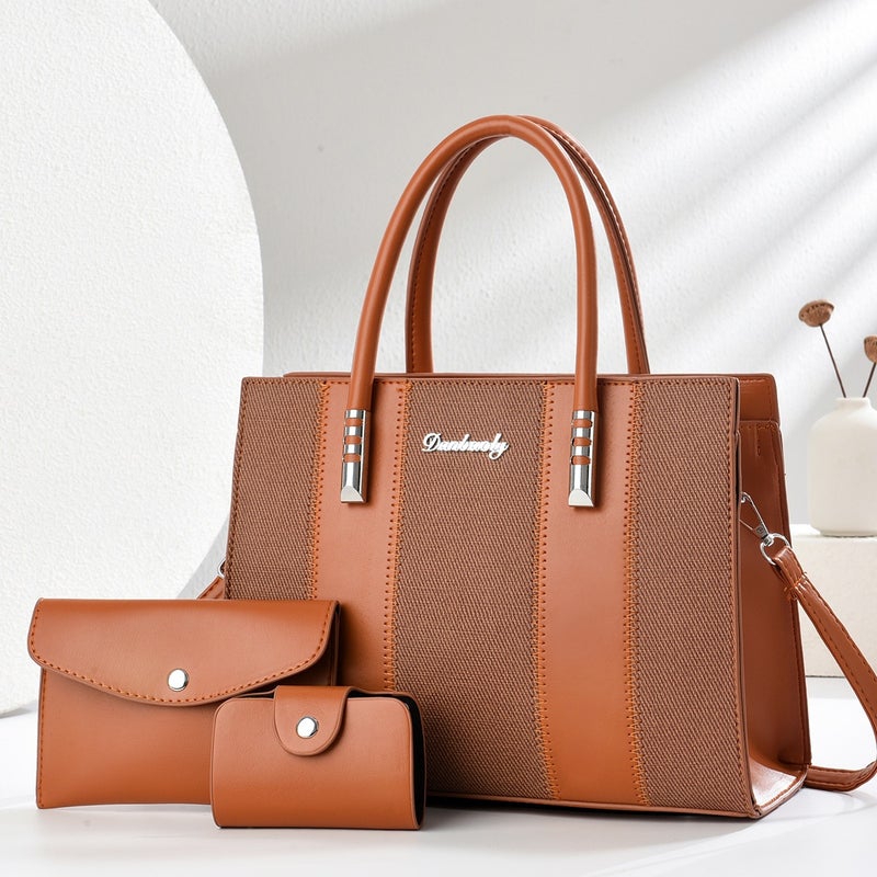 3-Piece Colorblock Birthday Gift Handbag - Women's Fashionable Large Capacity Tote, Shoulder & Crossbody Bag